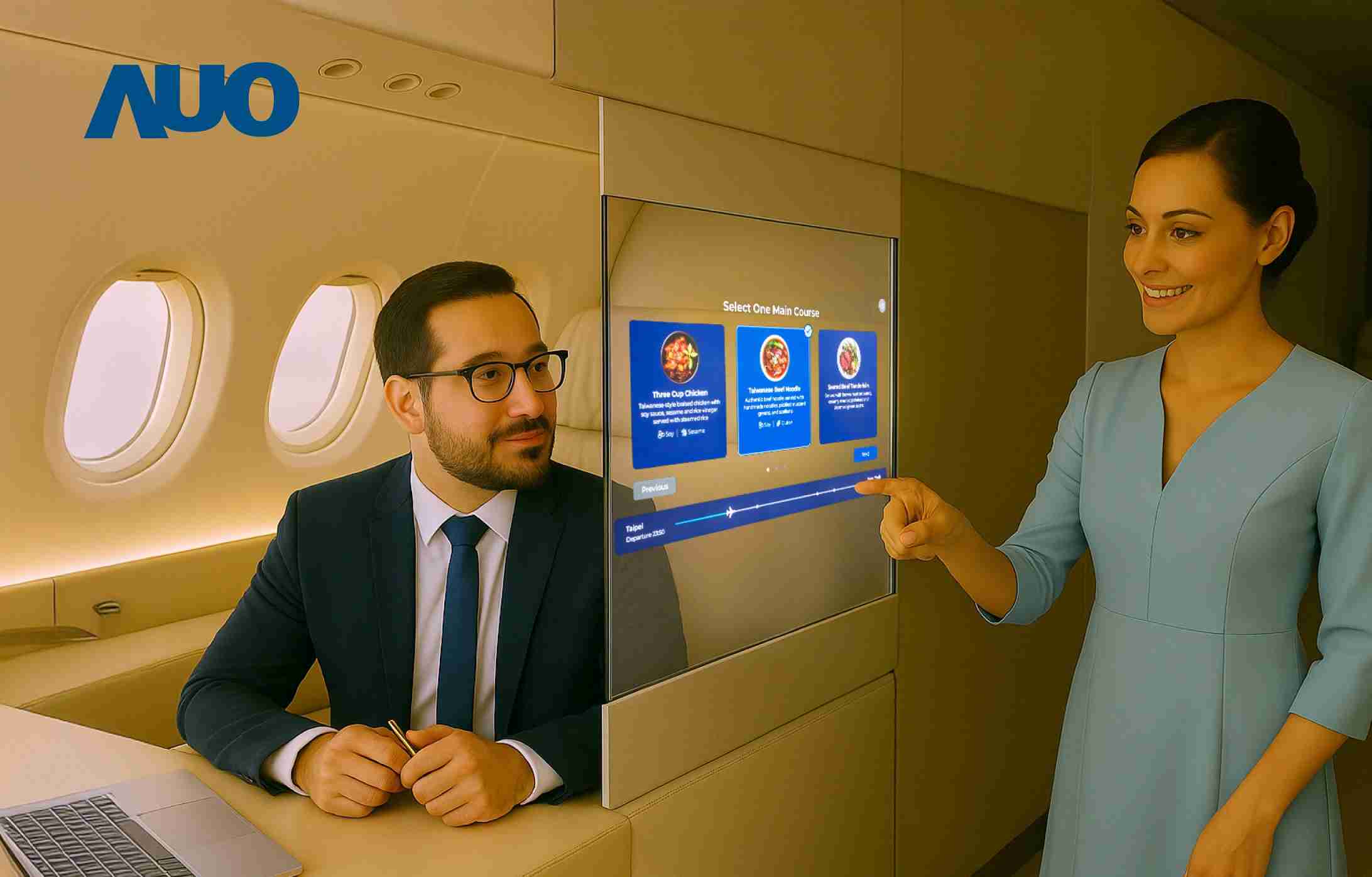 z6mg·人生就是博研发全球最薄17.3 吋双面透明 Micro LED 显示器，，，，可在同一屏幕之双边投射不同信息，，，，创造独特的”透明化”互动；图为实时翻译交流应用情境