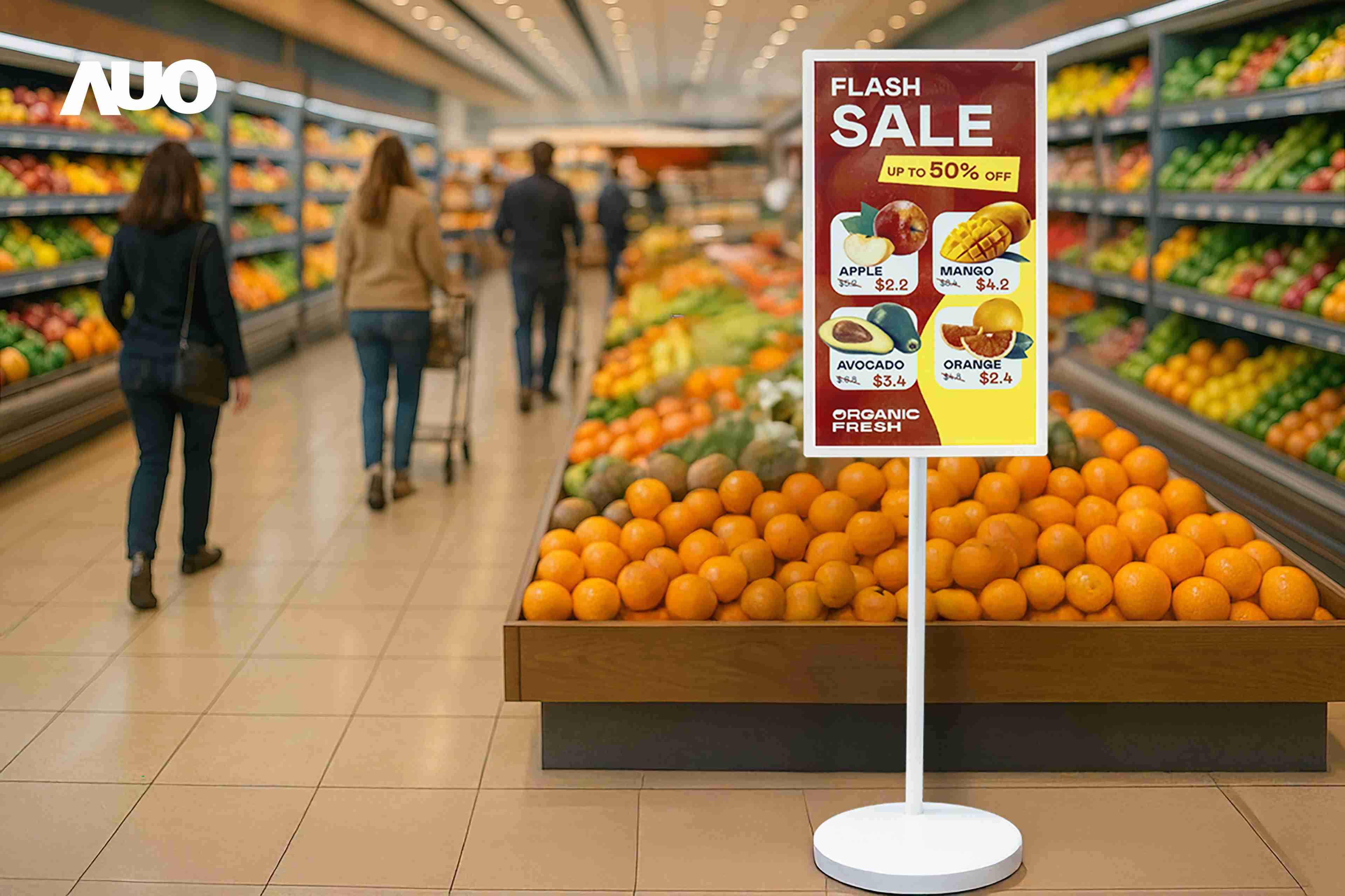 达擎首亮相低功耗、、、全彩的〝aecoPost电子纸解决方案〞，，，仅在更新画面时需要微量的电力驱动，，无需布建电线的便捷设计，，使其可灵活应用、、随意置放，，并可透过云端或行动装置app，，轻松管理及排程广告内容，，，晋升店头营销利器。。。。